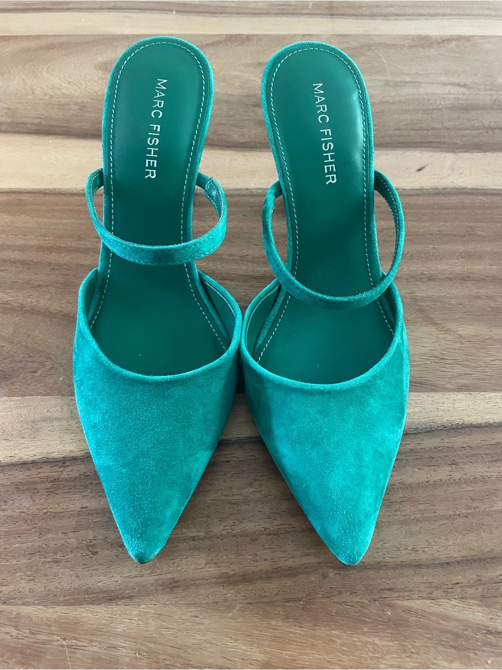 Marc Fisher Teal Suede Pointed-Toe Mule with Ankle Strap